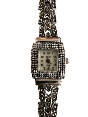 Eikon Ladies Wrist Watch Silver Marcasite Quartz Japan Movement
